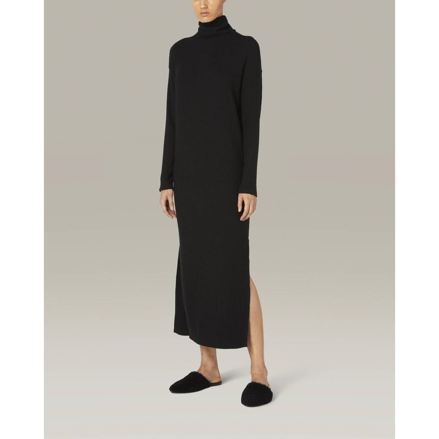 New Enza Costa Sweater Rib Turtleneck Sheathe Dress In Black